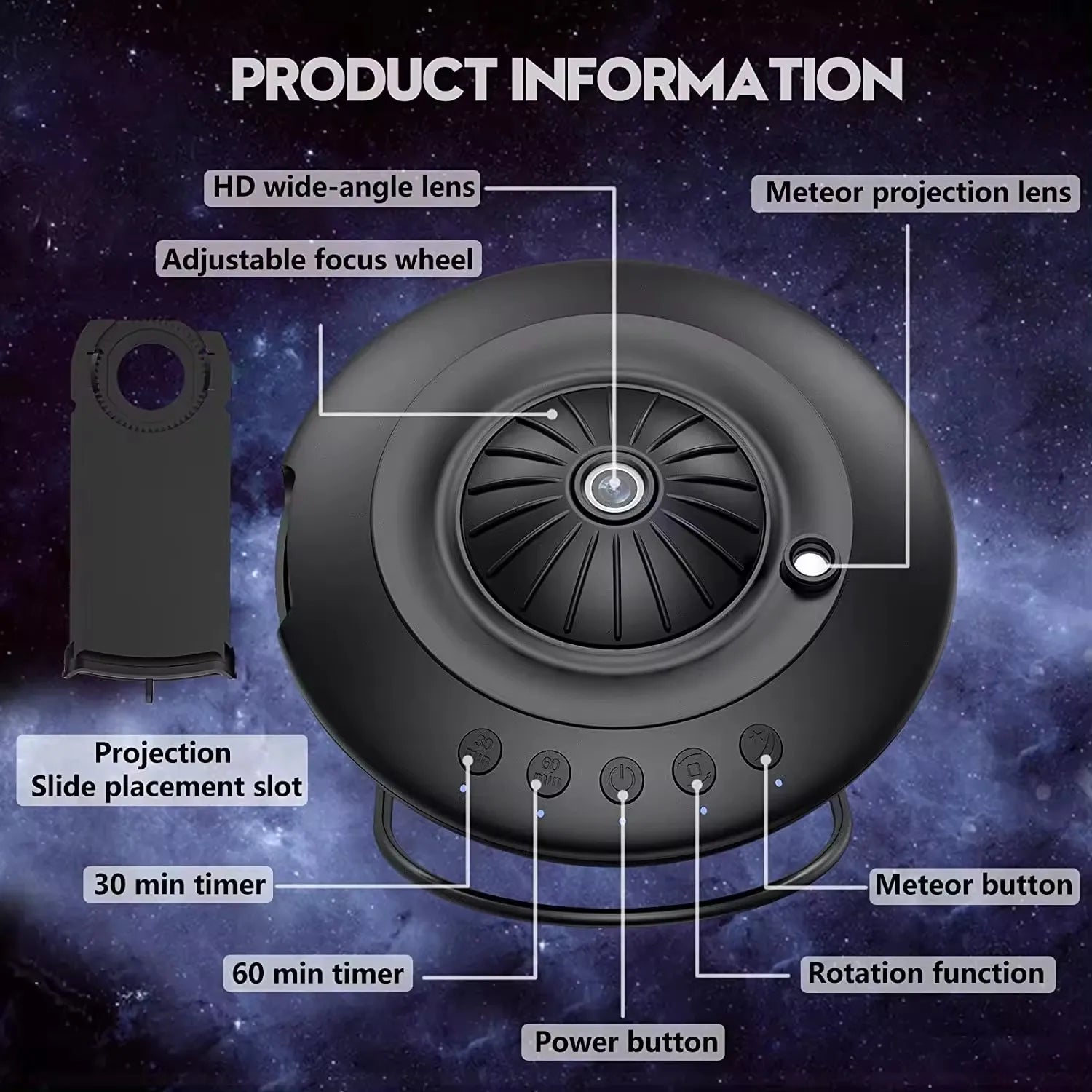 Home Planetarium UFO Galaxy 8-in-1 LED Projector Lamp Ultra Clear Dynamic Meteor Night Home Ceiling Theater Kids USB Type-C