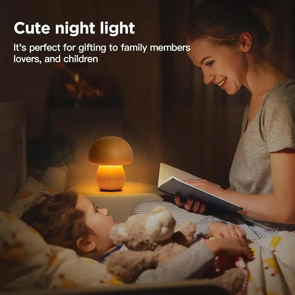 Mushroom LED Table Lamp Touch Dimming USB Charging Night Light for Bedroom/Desk/Coffee Bar Decorative Ambient Night Lighting