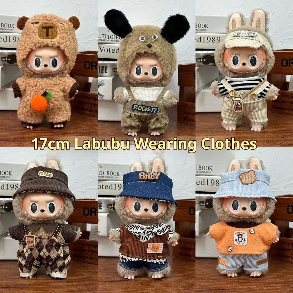 17cm Labubu  Mini Plush Toy Multiple Styles Clothing Set Labubu Outfit Accessories Trendy Play Clothing Labubu Clothes Gift