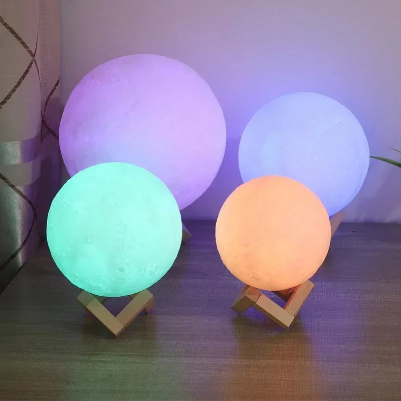 3D Printed Moon Lamp LED 16 Colors Rechargeable Night Light Touch The Moon Children's Night Light Home Decor Birthday Gifts