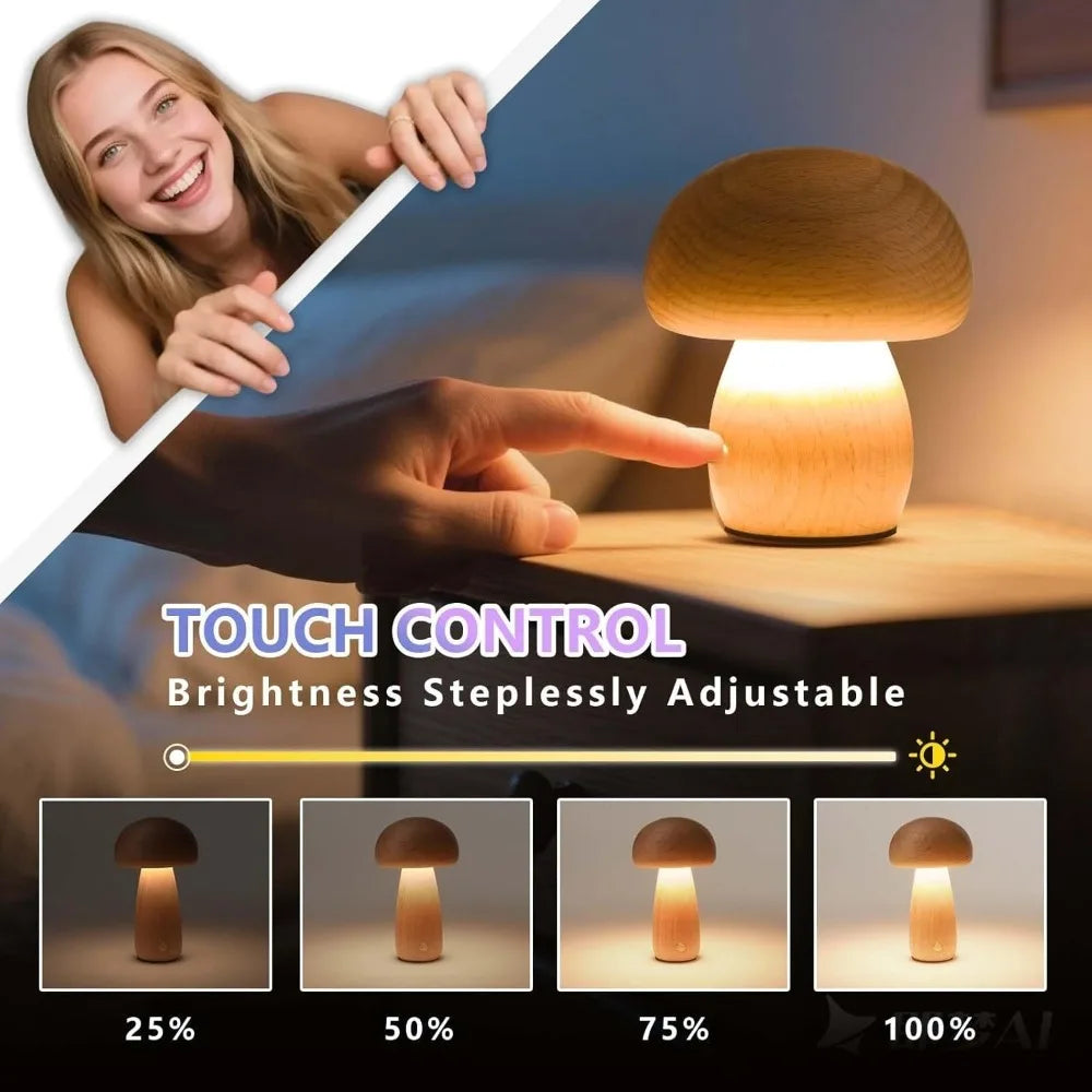 Mushroom LED Table Lamp Touch Dimming USB Charging Night Light for Bedroom/Desk/Coffee Bar Decorative Ambient Night Lighting