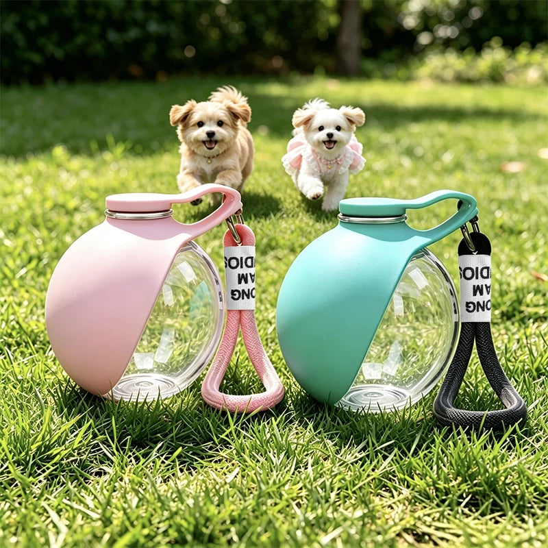 Stainless steel pet water bottle/plastic pet water bottle, outdoor preparation with pink and blue foldable bowls,