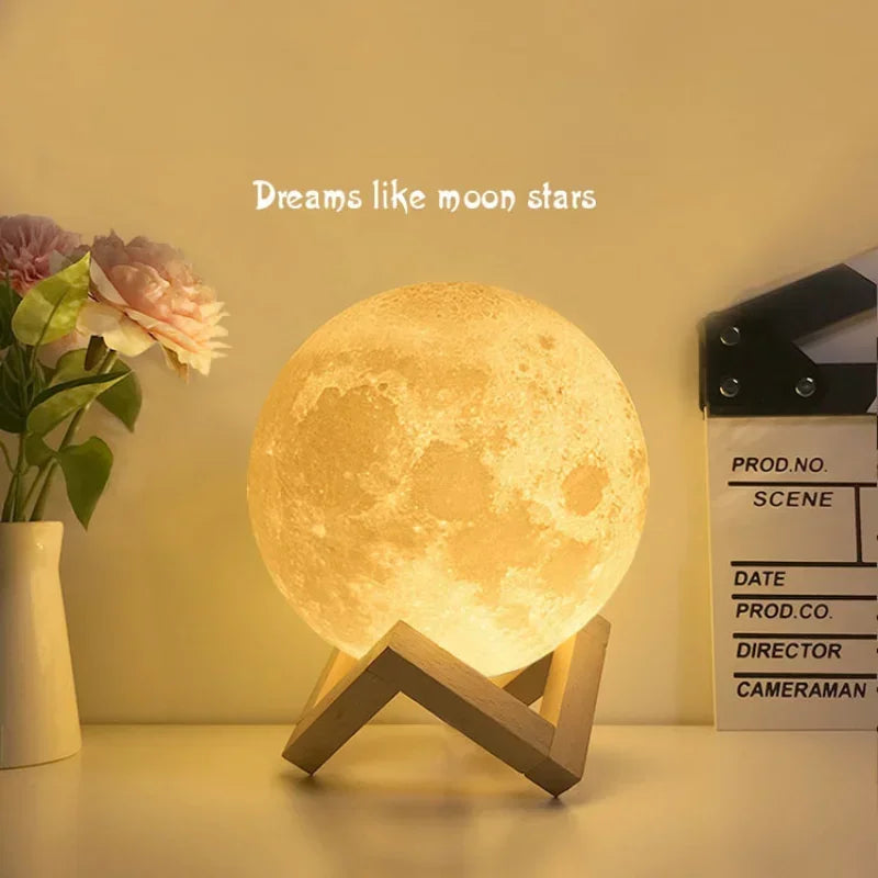 3D Printed Moon Lamp LED 16 Colors Rechargeable Night Light Touch The Moon Children's Night Light Home Decor Birthday Gifts