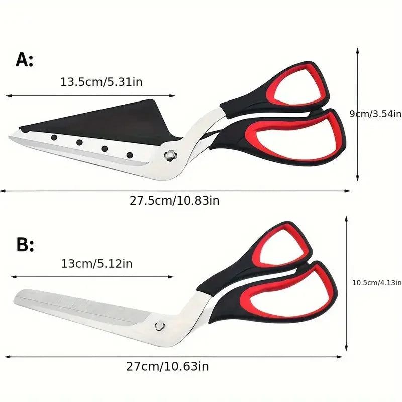 Multifunctional Pizza Scissors Stainless Steel Blade Detachable Cutting Tools Ergonomic Grip Black&Red for Restaurant Kitchen