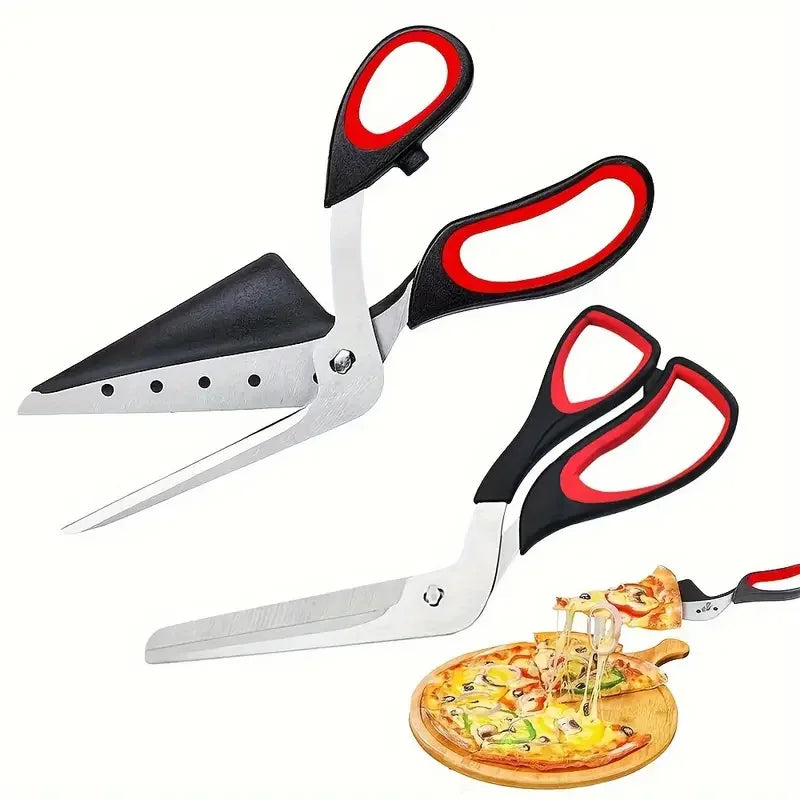 Multifunctional Pizza Scissors Stainless Steel Blade Detachable Cutting Tools Ergonomic Grip Black&Red for Restaurant Kitchen